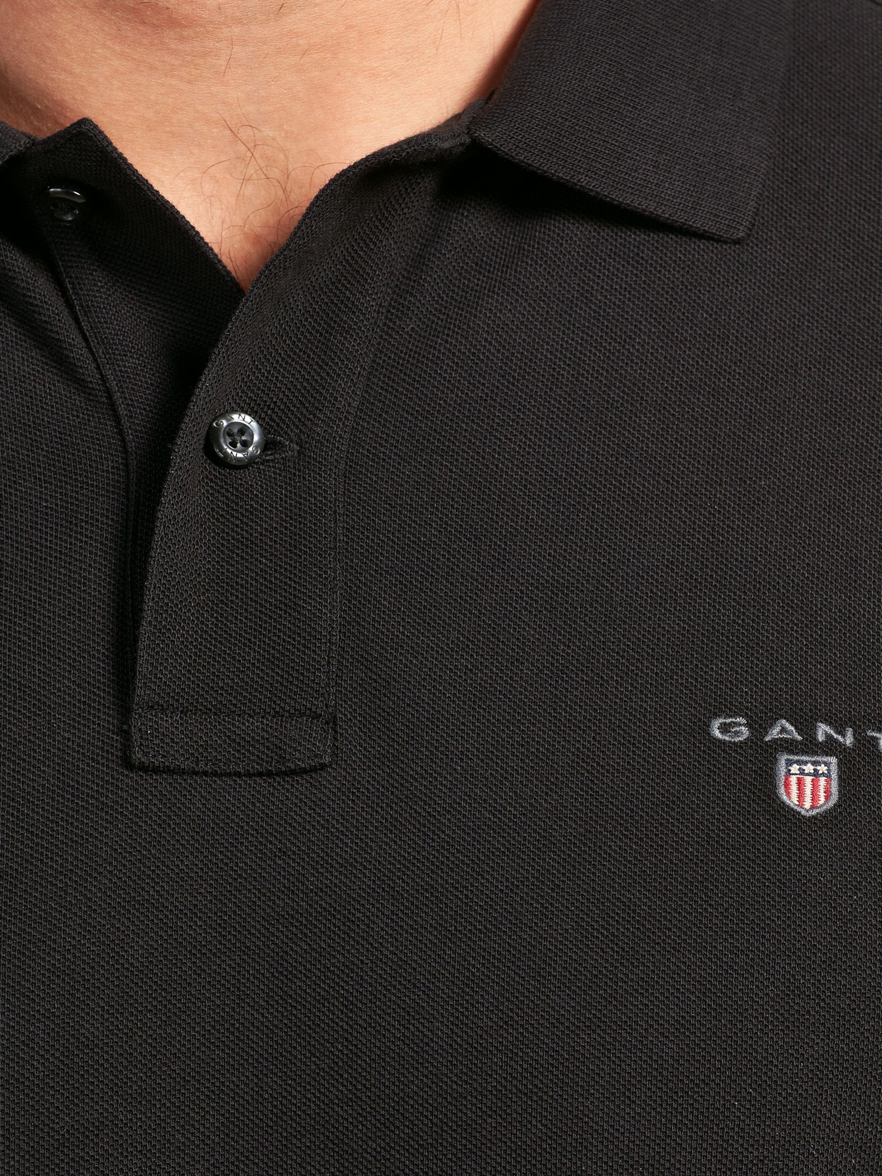 GANT Solid Pique Polo Shirt, Black at John Lewis & Partners