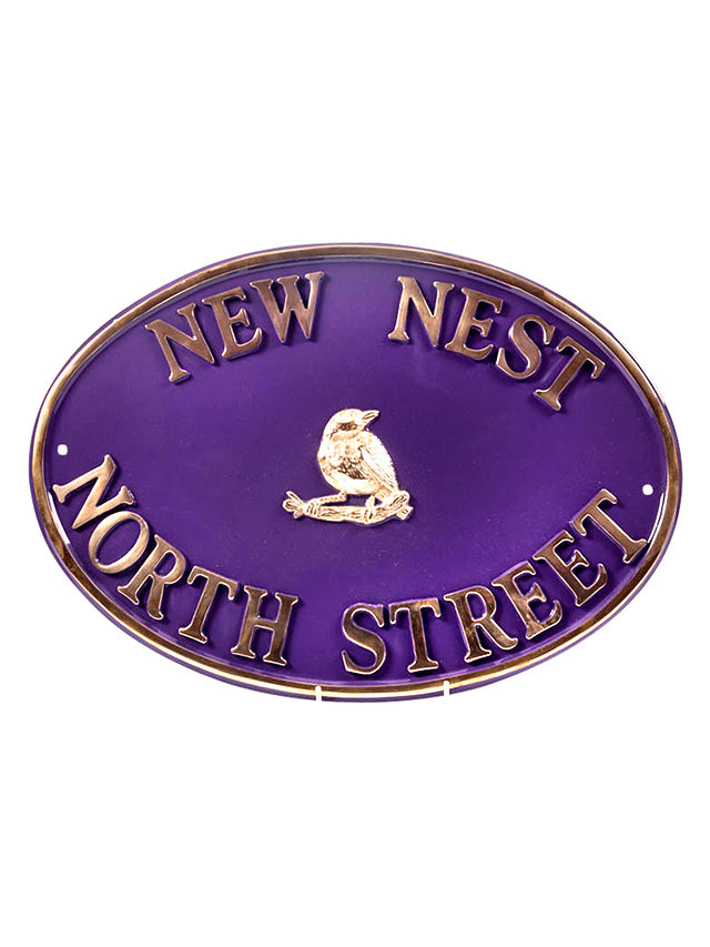The House Nameplate Company Personalised Solid Brass Oval House Sign, Bird Motif, Small, W40.5 x H28cm