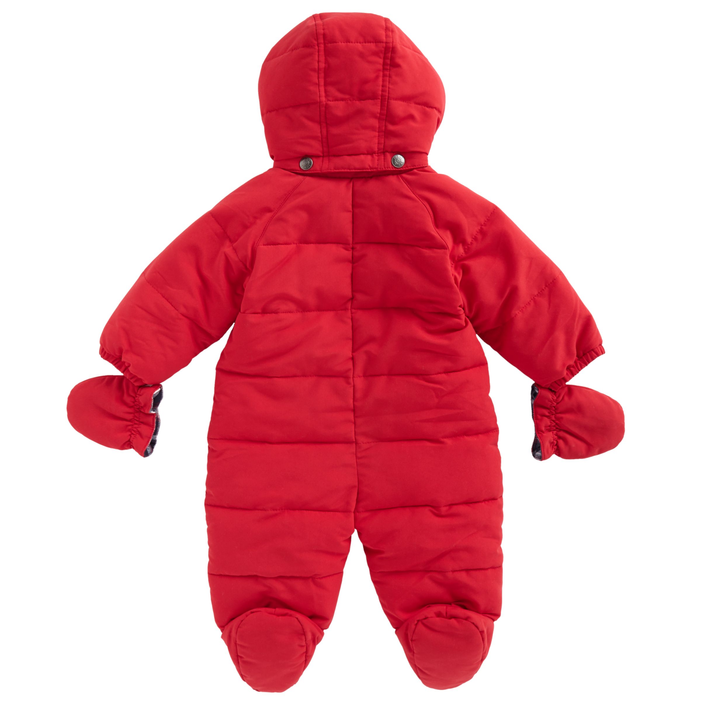 red baby snowsuit