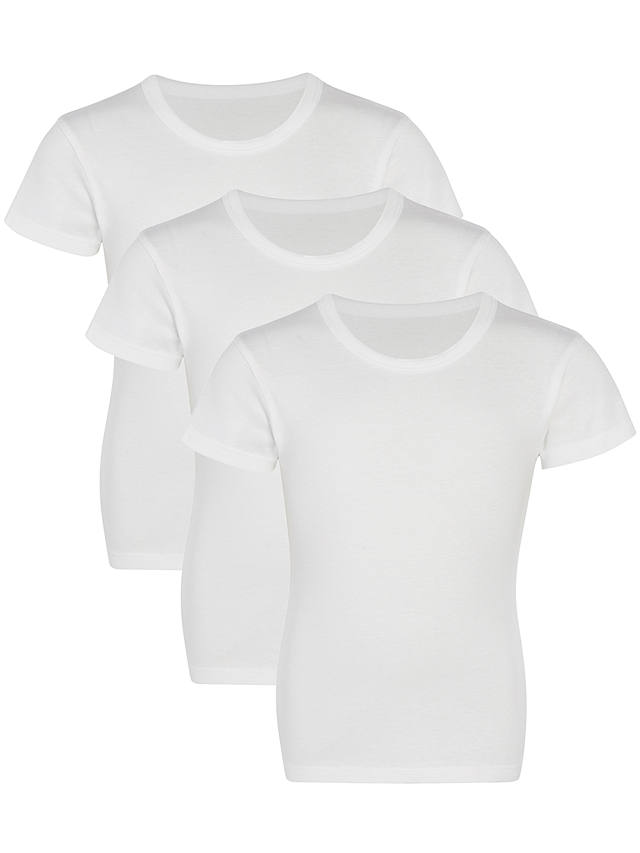 John Lewis ANYDAY Kids' Short Sleeve T-Shirt Vest, Pack of 3, White