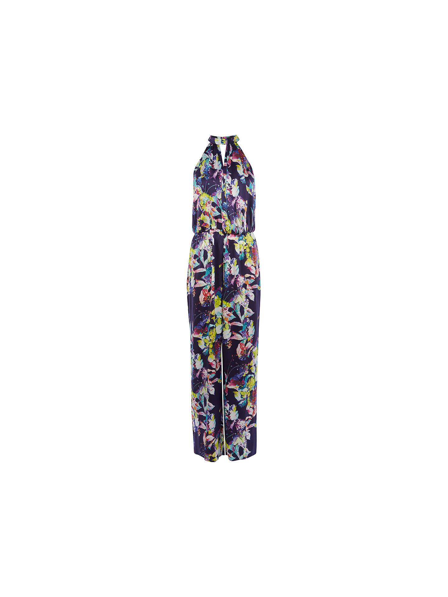 Karen Millen Silk Floral Print Jumpsuit, Black Multi at John Lewis ...
