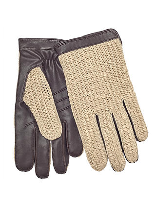 John Lewis & Partners Crochet Back Wool Lined Leather Driving Gloves, Brown