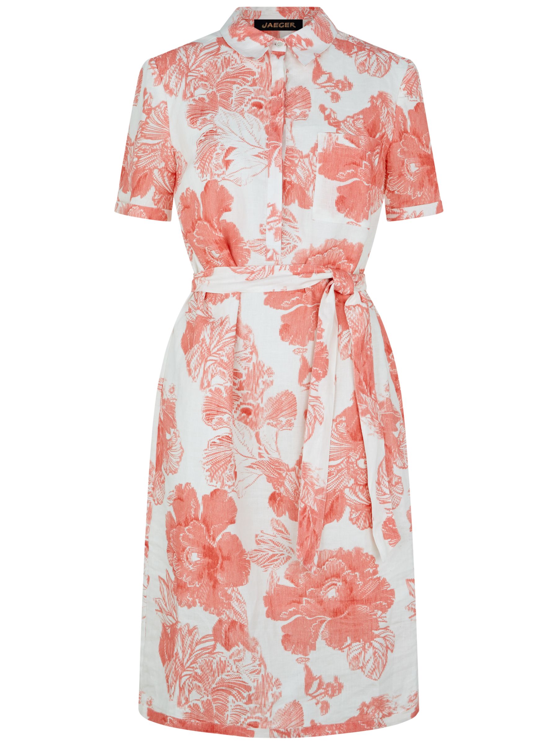 Buy Jaeger Linen Floral Shirt Dress, Coral Pink | John Lewis
