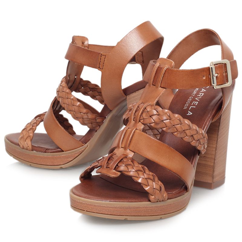 Carvela Krill Block Heel Sandals, Tan Leather at John Lewis & Partners