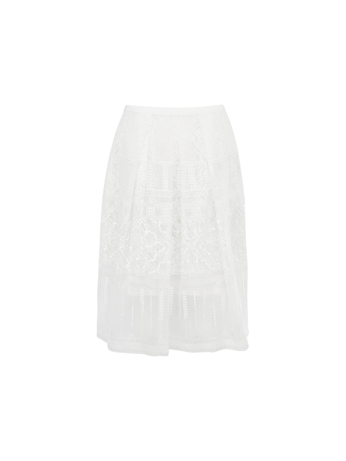 Karen Millen Embroidered Organza Skirt, White at John Lewis & Partners