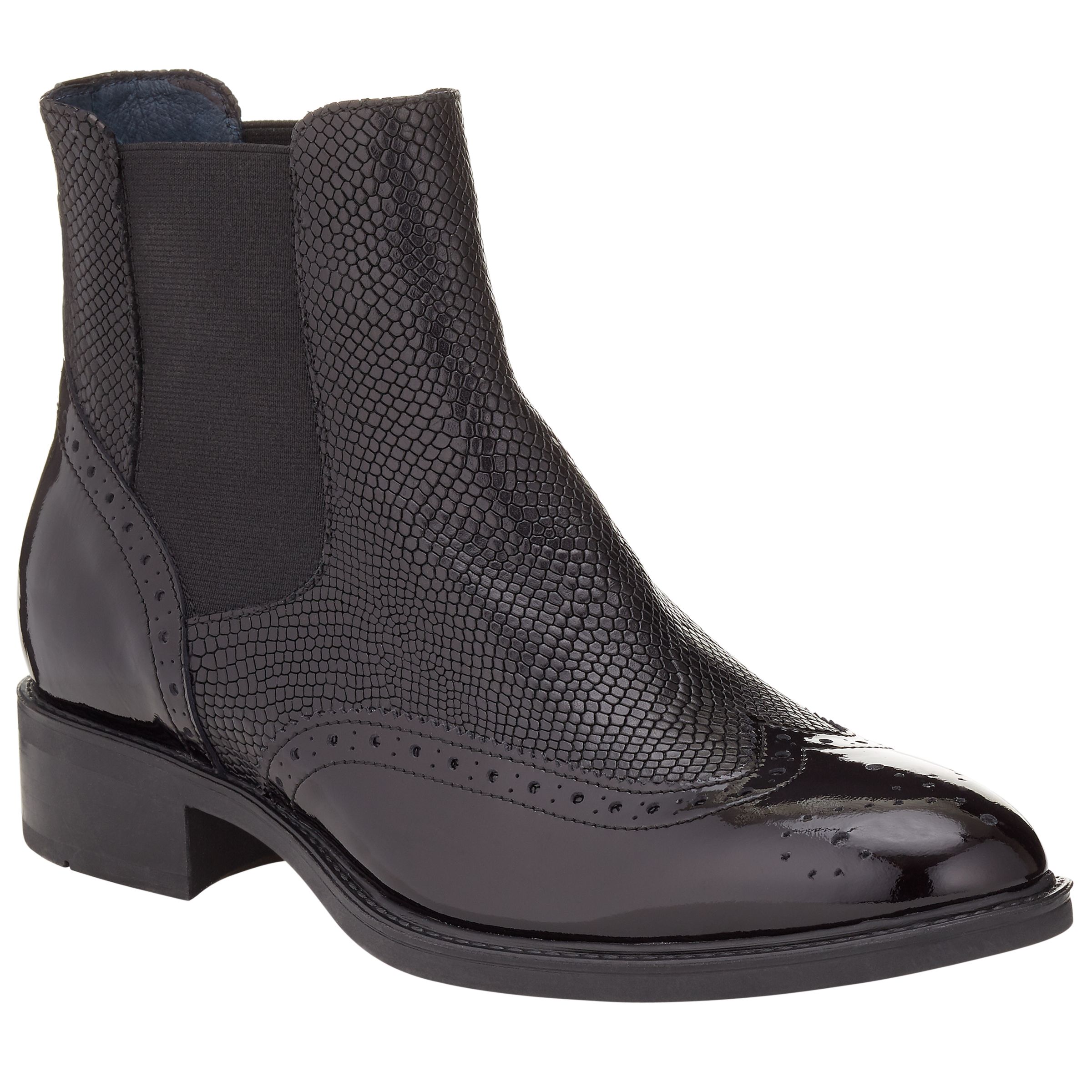 Somerset by Alice Temperley Pilton Brogue Ankle Boots, Black Patent Leather