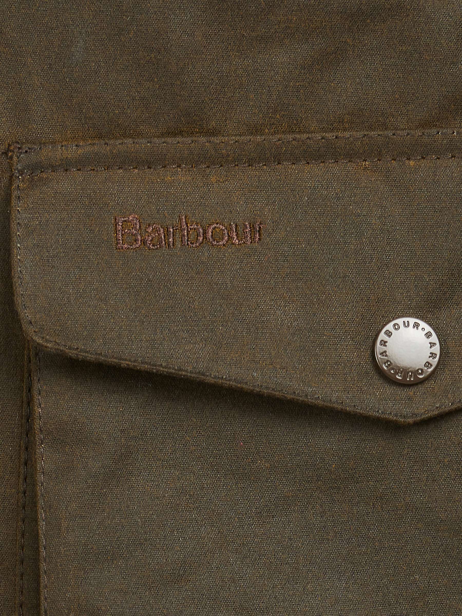 Barbour Ogston Waxed Jacket, Olive at John Lewis & Partners