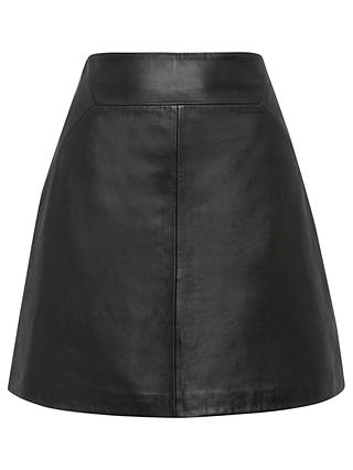 Whistles Leather A-Line Skirt, Black