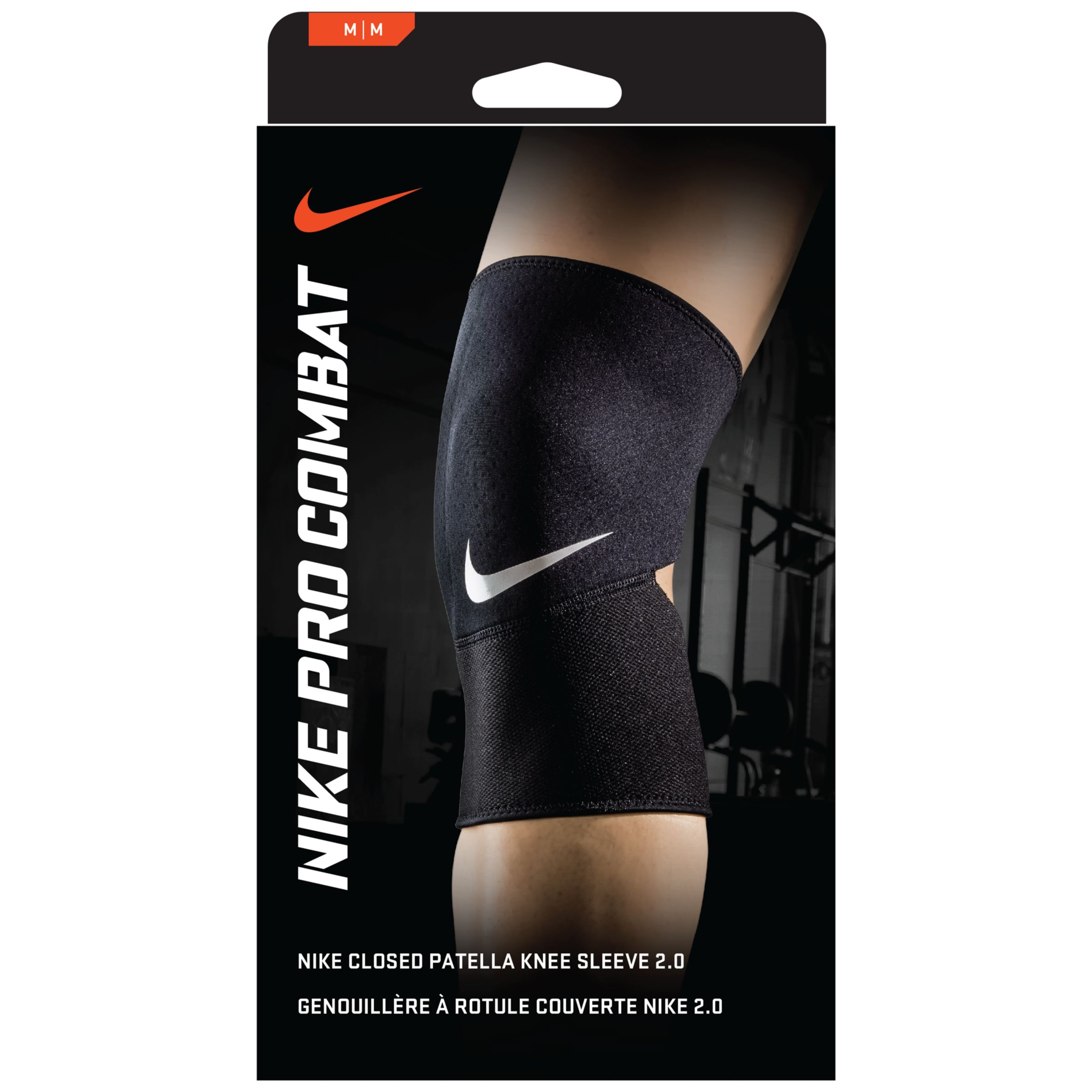 Nike Pro Combat Closed Patella Knee Sleeve 2.0, Black/White at John Lewis \u0026  Partners