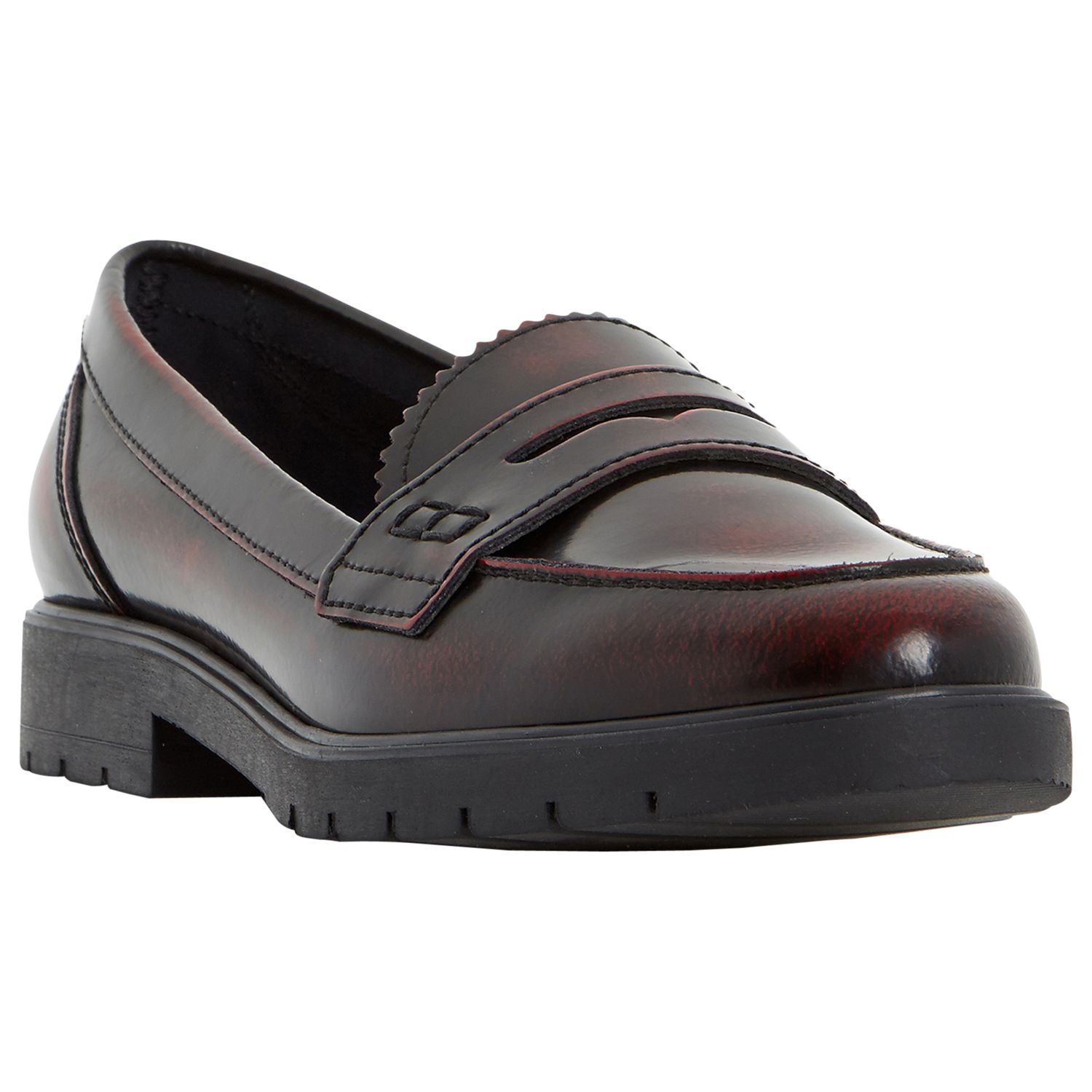 Dune Gleat Cleated Sole Loafers, Burgundy Leather at John Lewis & Partners