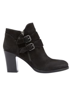 Mint Velvet Peggy Buckle Detail Block Heeled Ankle Boots, Black Leather, 3