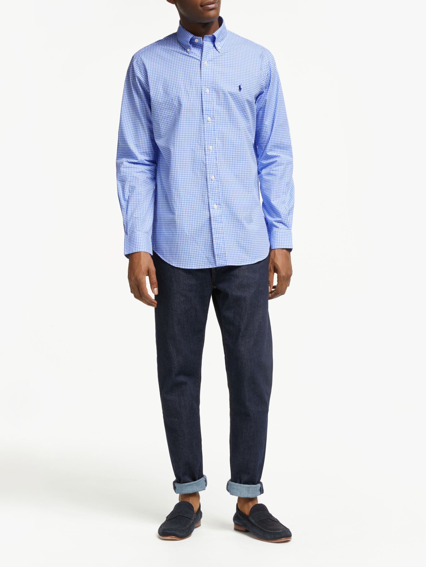Polo Ralph Lauren Cotton Poplin Shirt, Blue/White at John Lewis & Partners