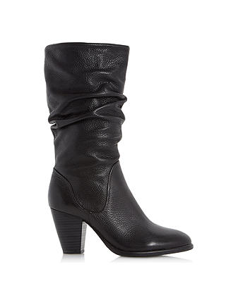 Dune Rossy Block Heeled Slouched Calf Boots, Black