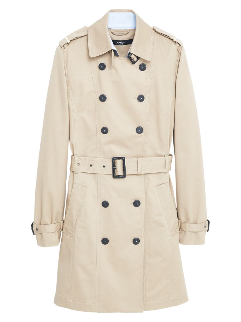 Mango Classic Cotton Trench Coat, Light Pastel Brown