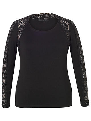 Chesca Lace Trim Long Sleeve T-Shirt, Black