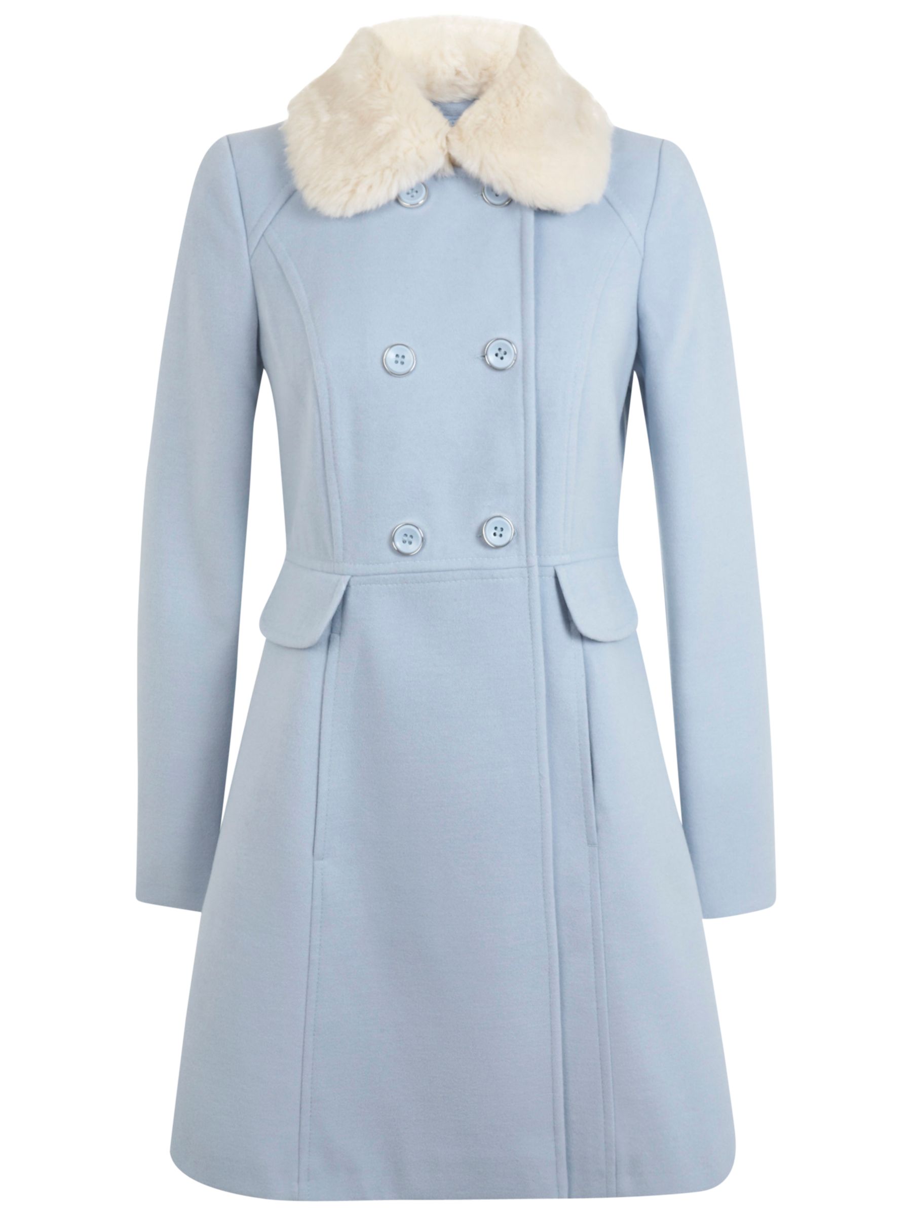 Miss Selfridge Double Breasted Skirted Coat, Pale Blue