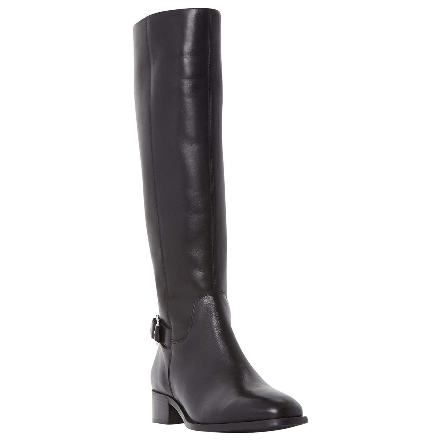 Dune Vinny Side Zip Buckle Detail Riding Boot, Black Leather at John ...