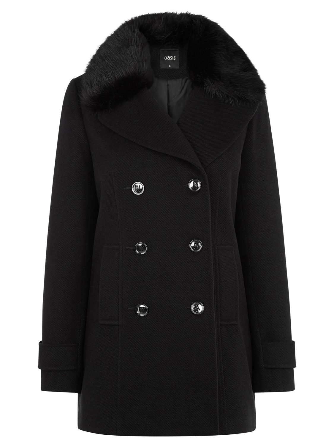 Oasis Erin Faux Fur Collar Pea Coat, Black