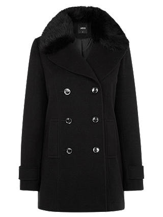 Oasis Erin Faux Fur Collar Pea Coat, Black