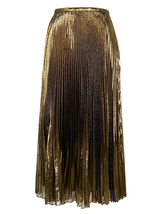 Lauren Ralph Lauren Dayderia Pleated Skirt, Black/Gold at John Lewis ...