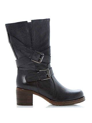 Dune Rocking Buckle Detail Leather Calf Boot, Black