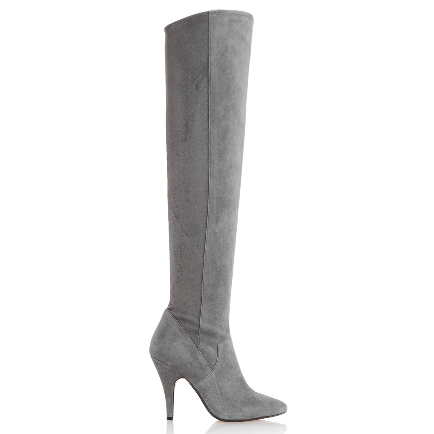 Dune Stretchy Over the Knee Heeled Boots, Grey Suede