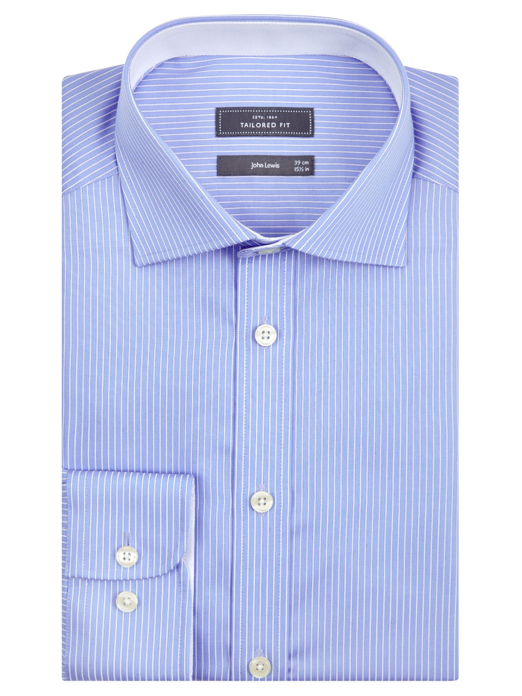 John Lewis & Partners Fine Twill Stripe Tailored Fit Shirt, Blue