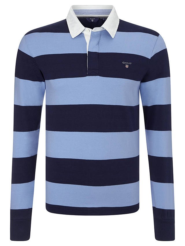 Gant Original Bar Stripe Heavy Rugby, Light Blue And White Rugby Shirt