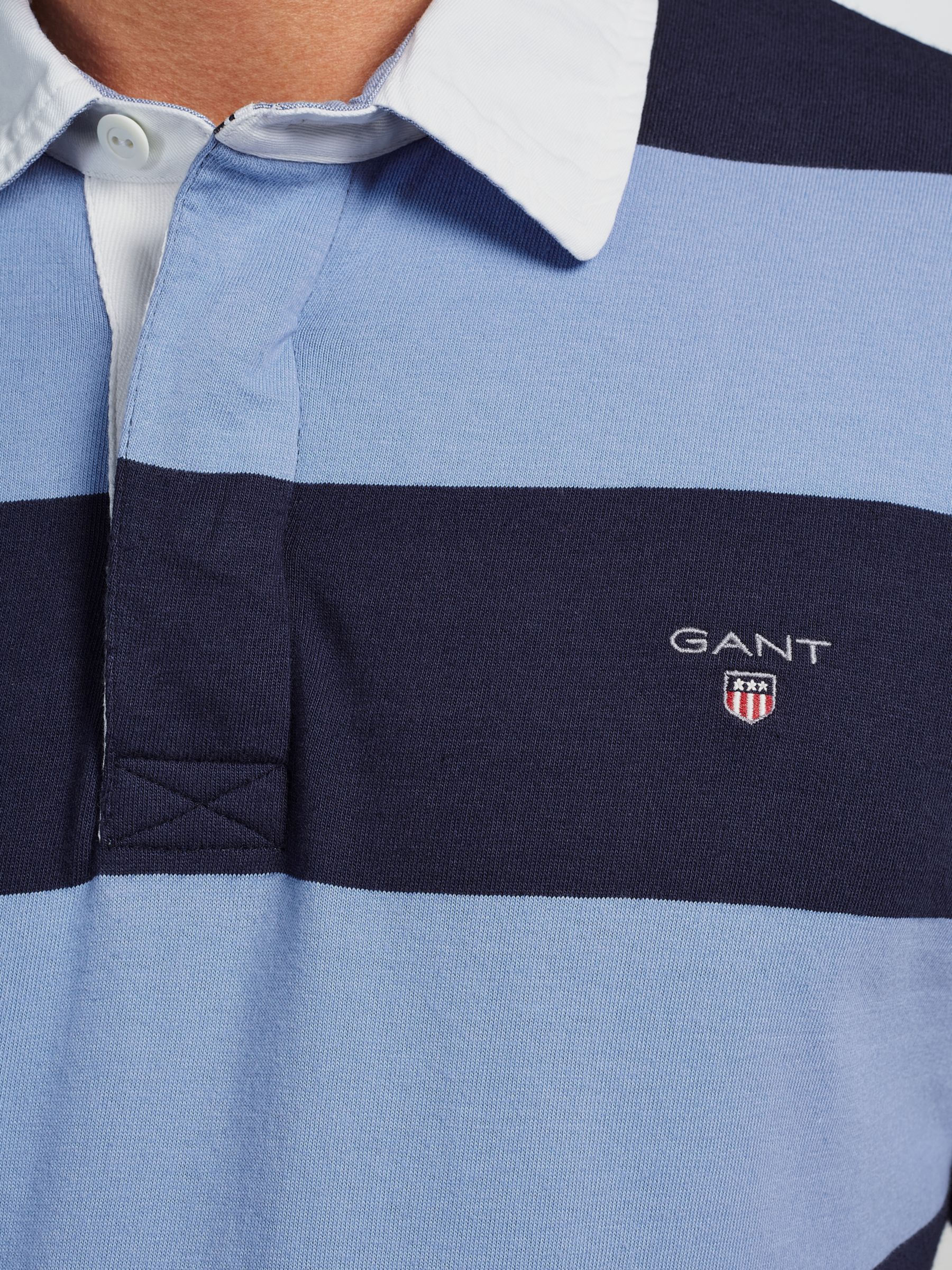 Gant Original Bar Stripe Heavy Rugby Shirt | Navy/Lavender Blue at John ...