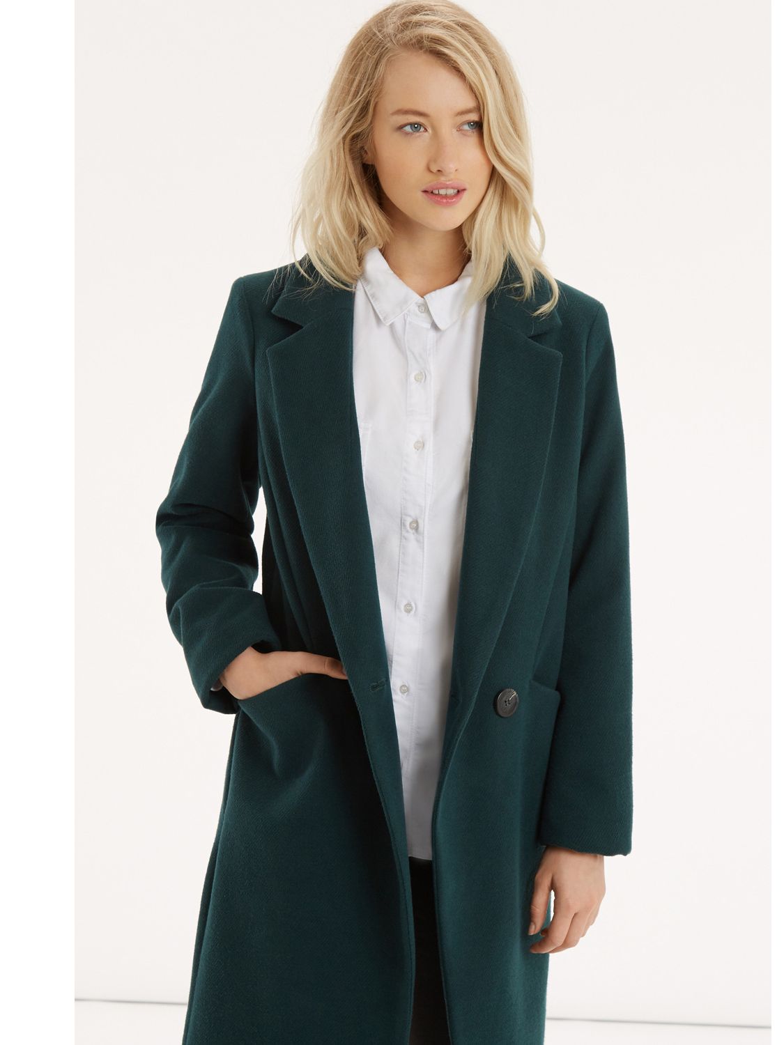 Oasis Alex Seamed Double Breasted Coat, Deep Green