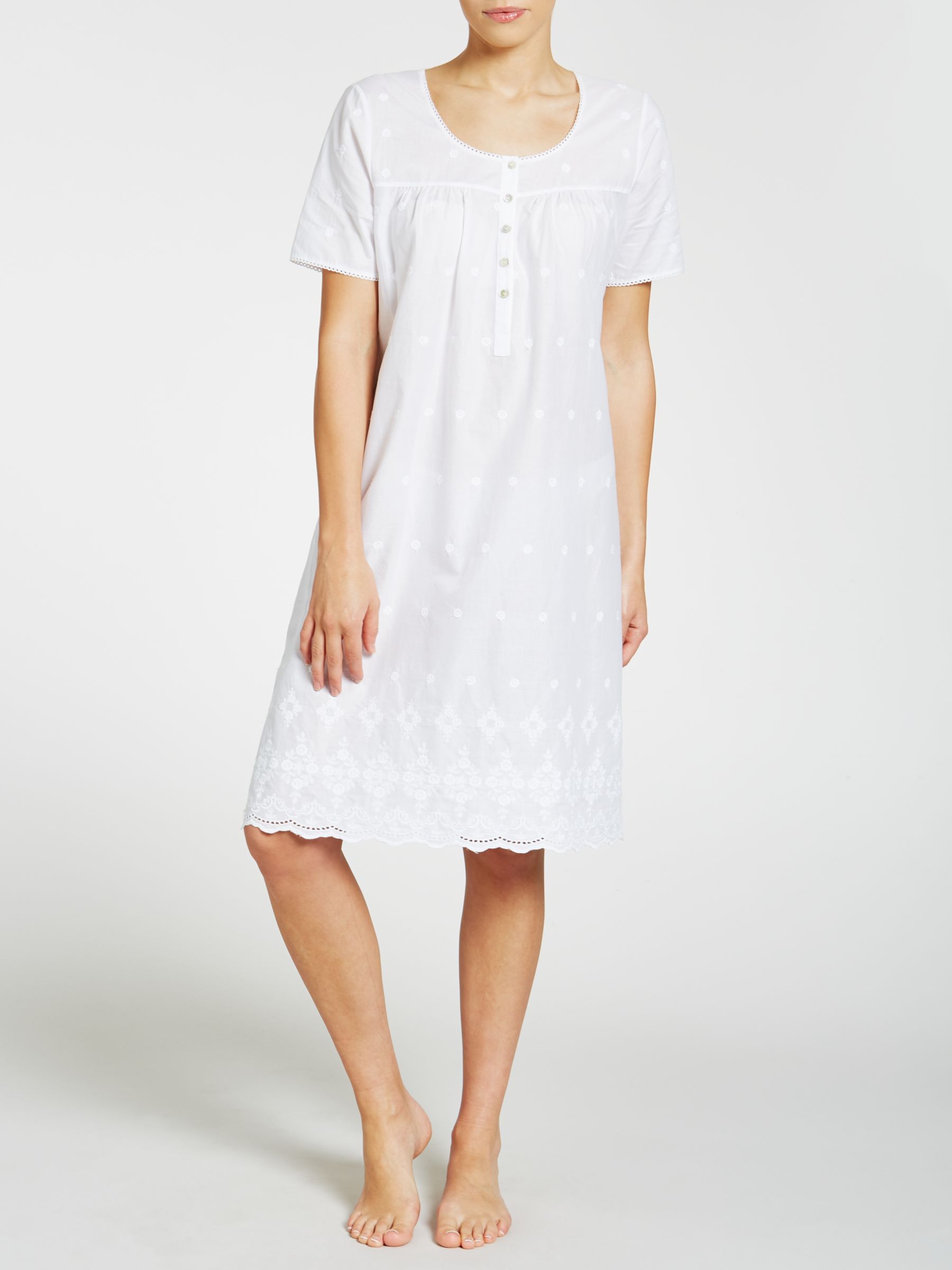 John Lewis And Partners Broderie Anglaise Short Sleeve Nightdress White