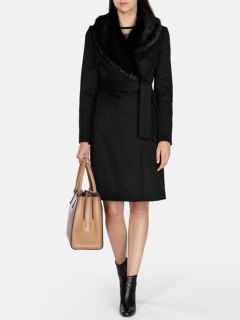 Karen Millen Faux Fur Collar Wool Trench Coat, Black