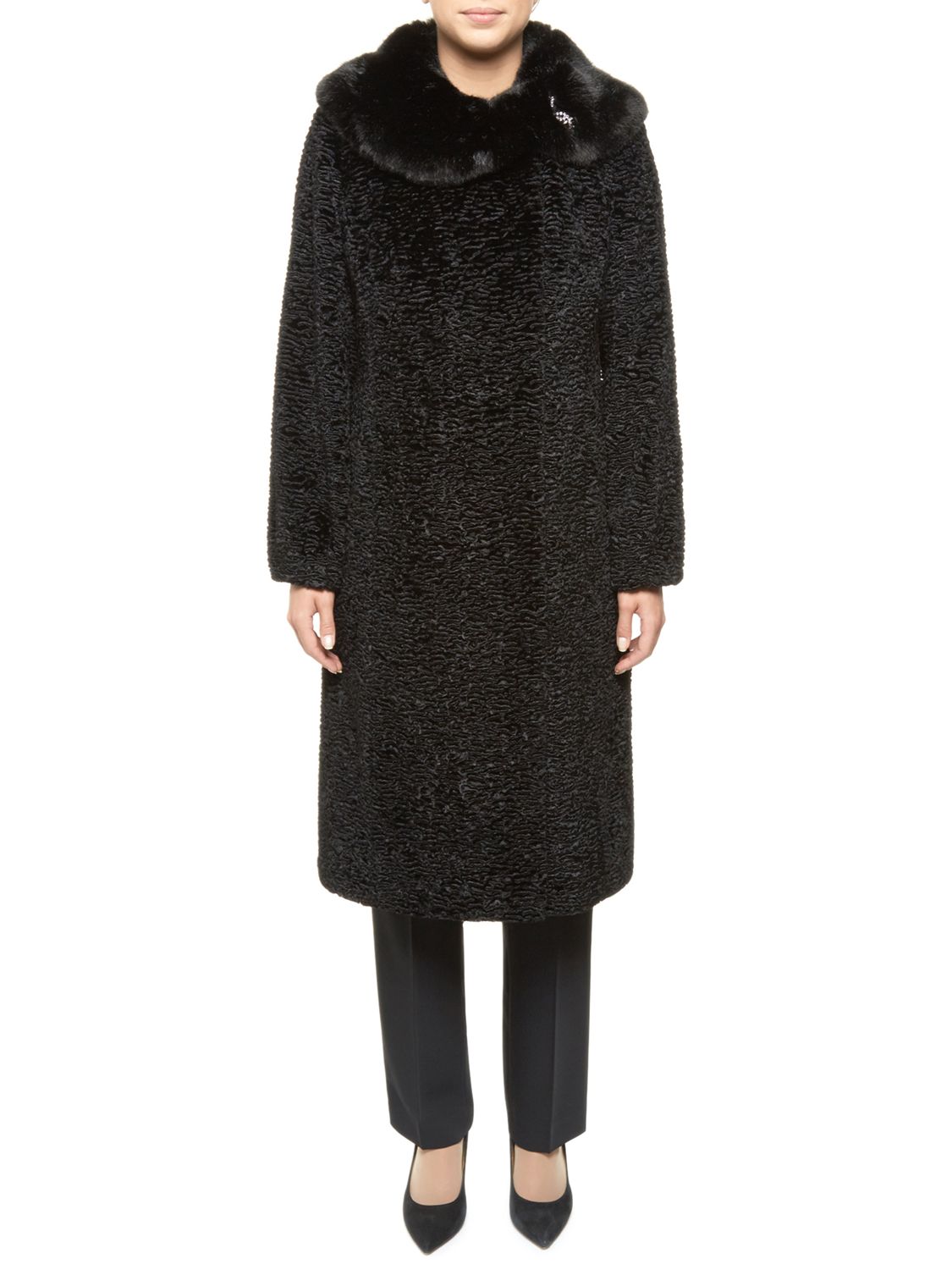 Jacques Vert Faux Fur Astrakhan Coat, Black
