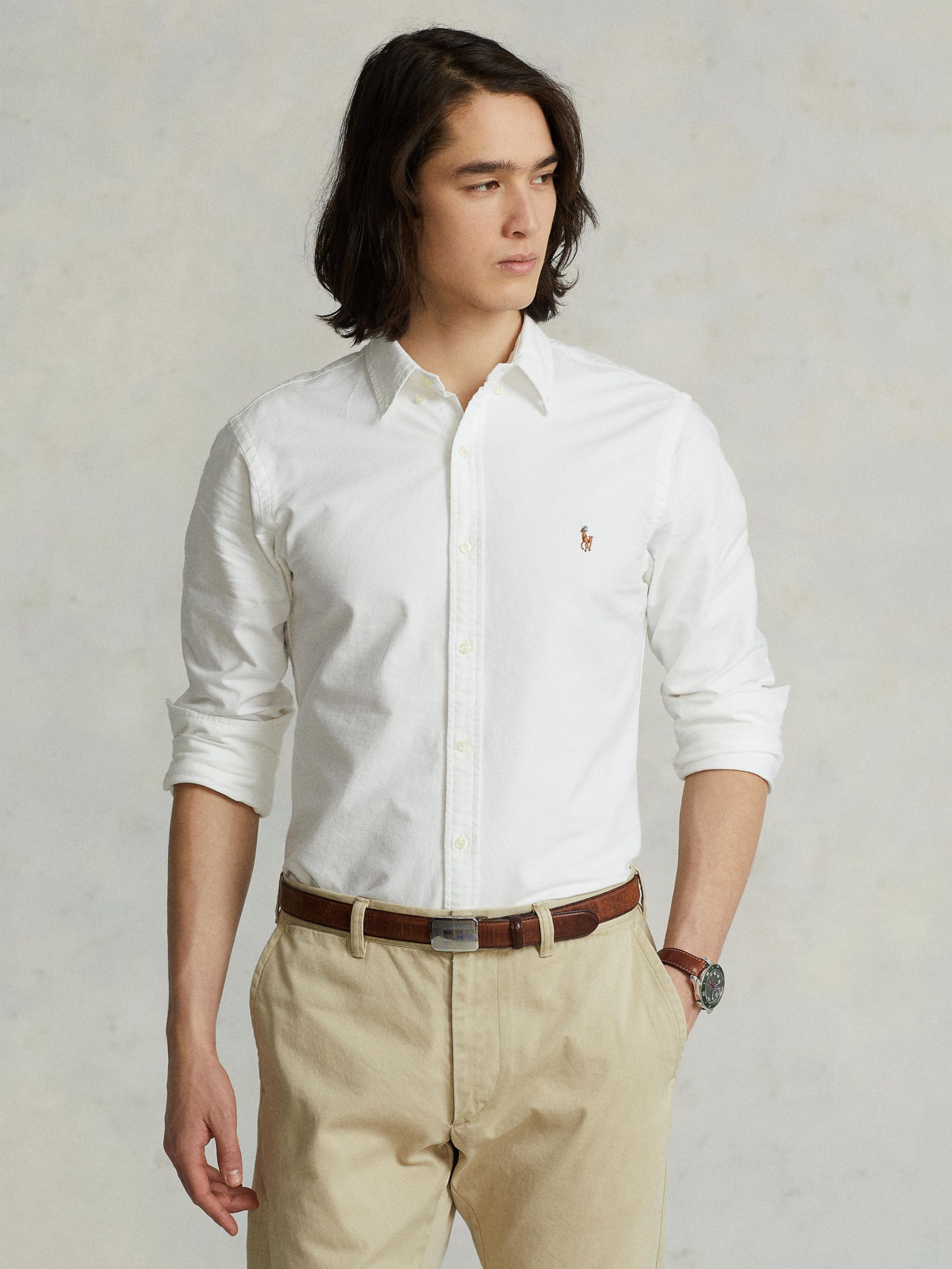 Polo Ralph Lauren Slim Fit Oxford Shirt, White at John Lewis & Partners