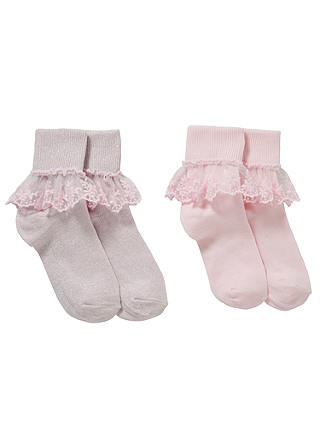 John Lewis & Partners Girls' Bridal Floral Lace Socks, Pack of 2, Pink
