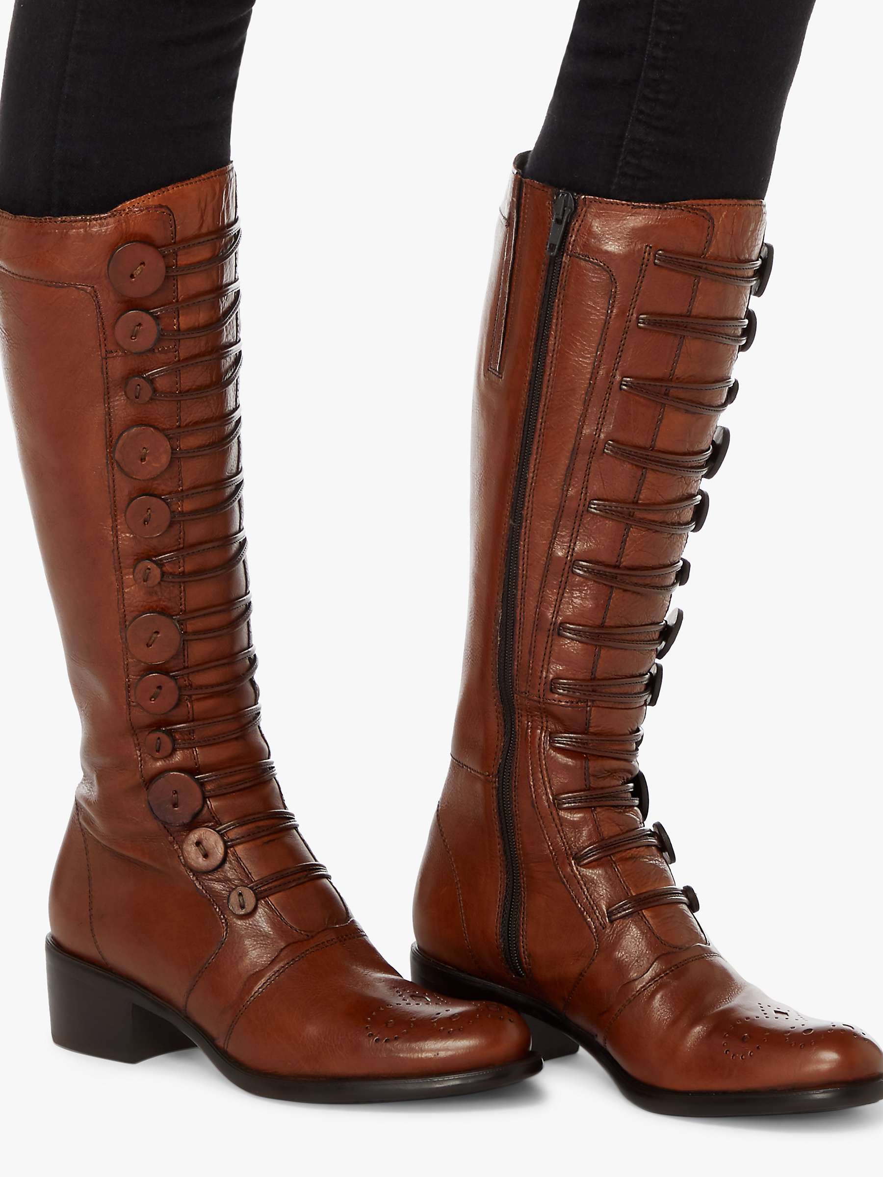 Dune Pixie D Button Detail Knee High Boots, Brown Leather at John Lewis ...