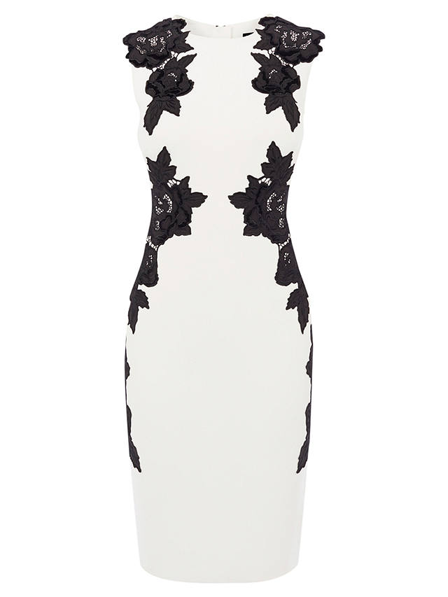 Karen Millen Velvet Floral Applique Dress, Black / White at John Lewis ...