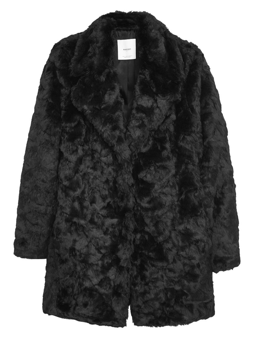 Mango Black Faux Fur Coat, Black