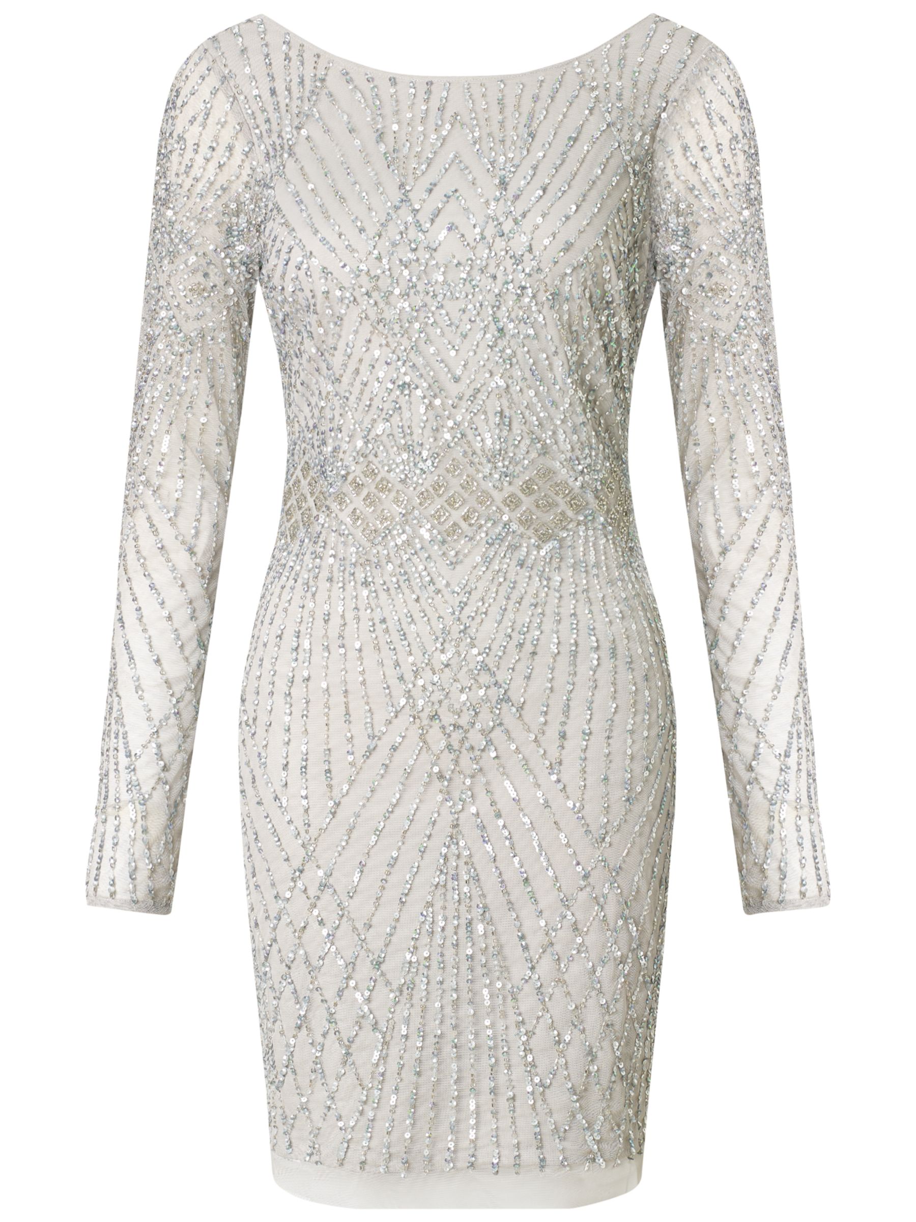 long sleeve silver cocktail dress