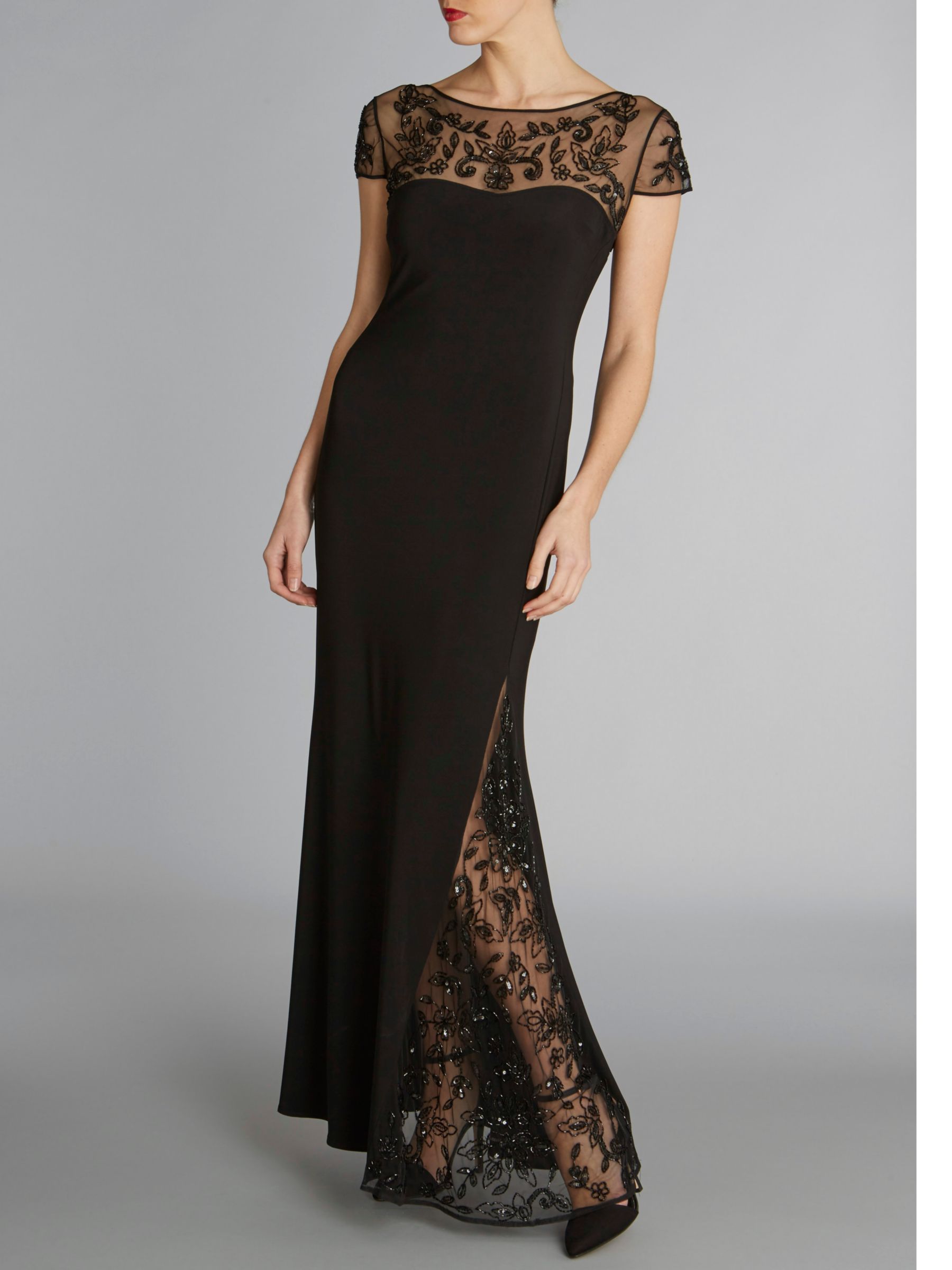 Gina Bacconi Beaded Jersey Maxi Dress, Black at John Lewis & Partners