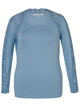 Chesca Lace Trim Long T-Shirt, Powder Blue