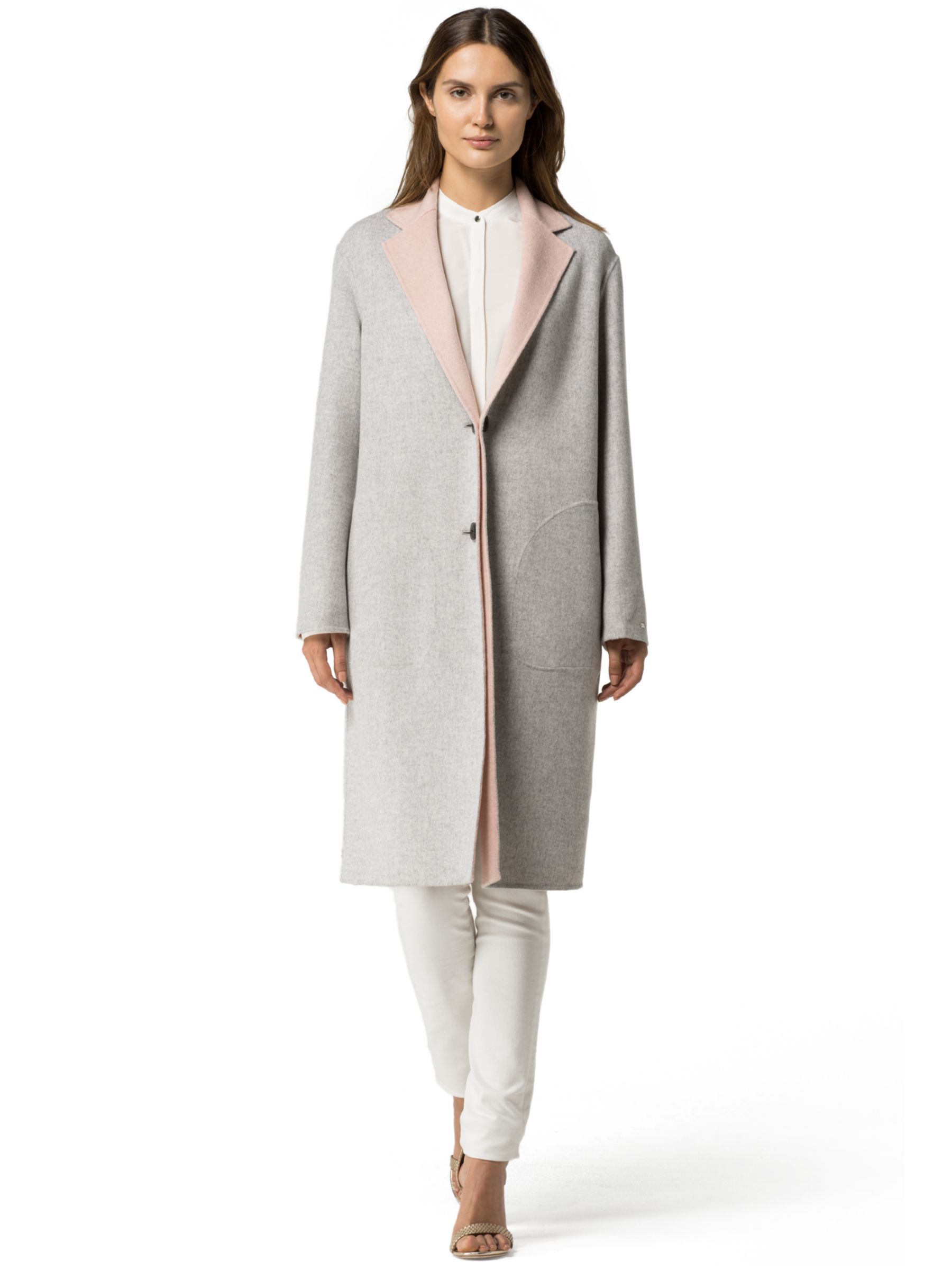 Tommy Hilfiger Giselle Reversible Wool Coat, Light Grey Heather/Rose ...