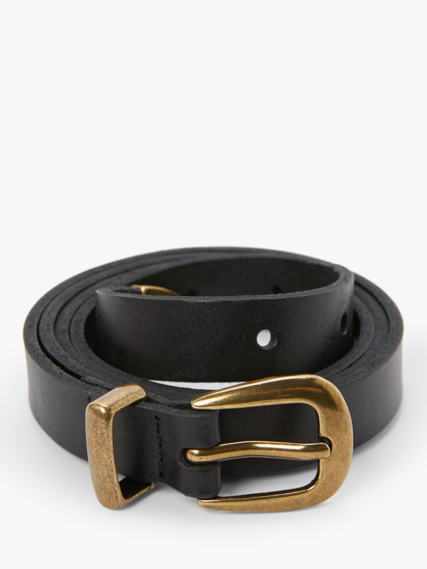 John Lewis & Partners Sienna Skinny Leather Gold Tip Belt, Black