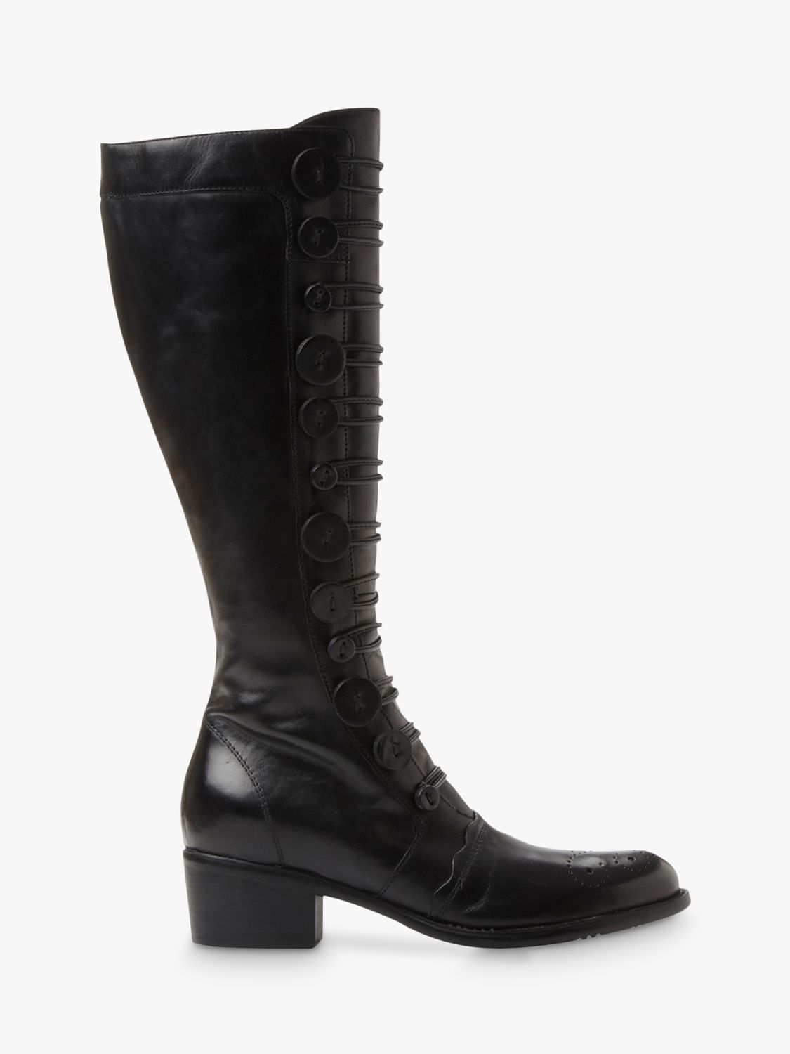 Dune Pixie D Button Detail Knee High Boots, Black Leather at John Lewis ...