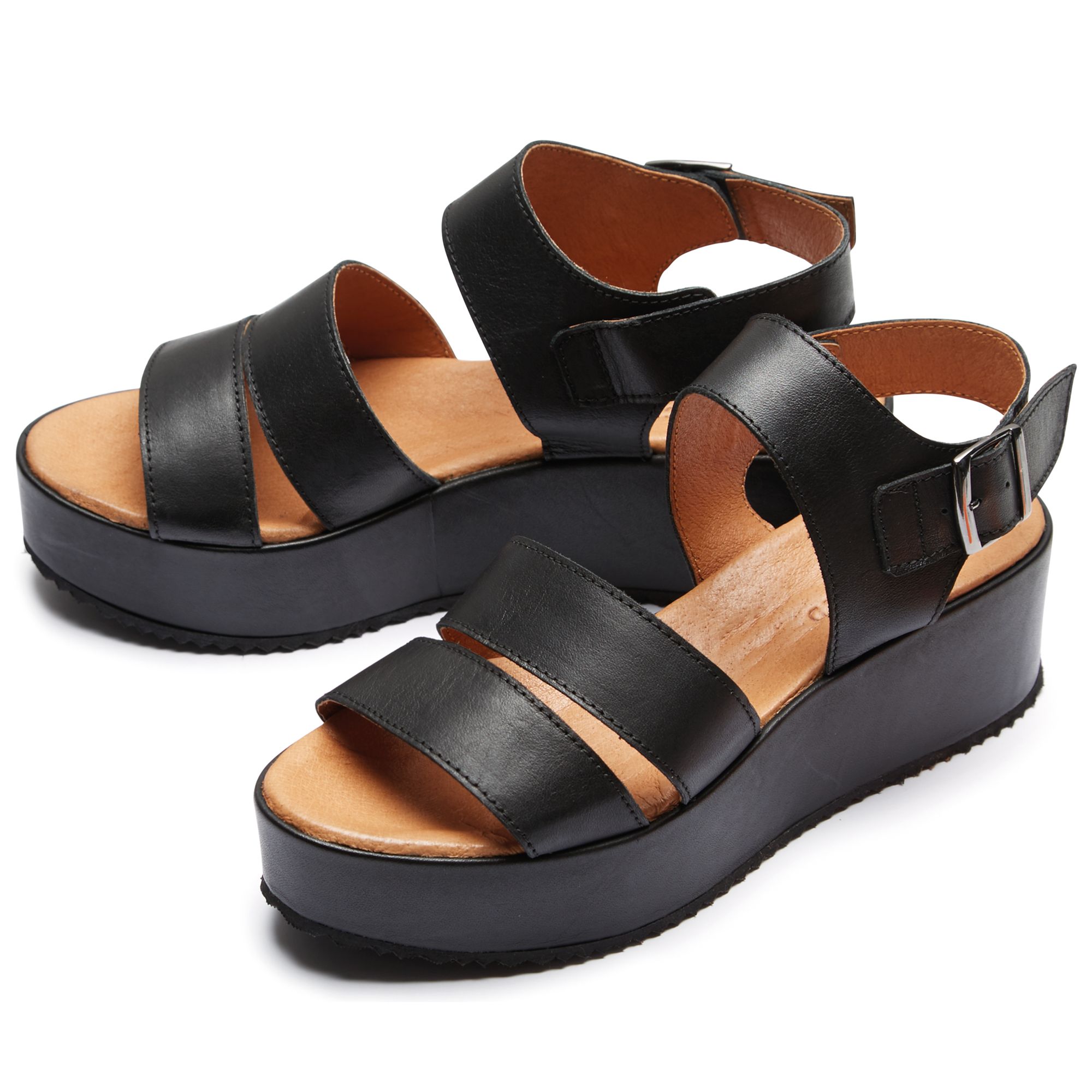 Selected Femme Dani Leather Wedge Heeled Platform Sandals, Black