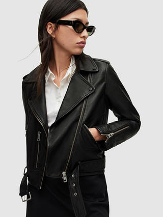 AllSaints Balfern Leather Biker Jacket, Black at John Lewis & Partners