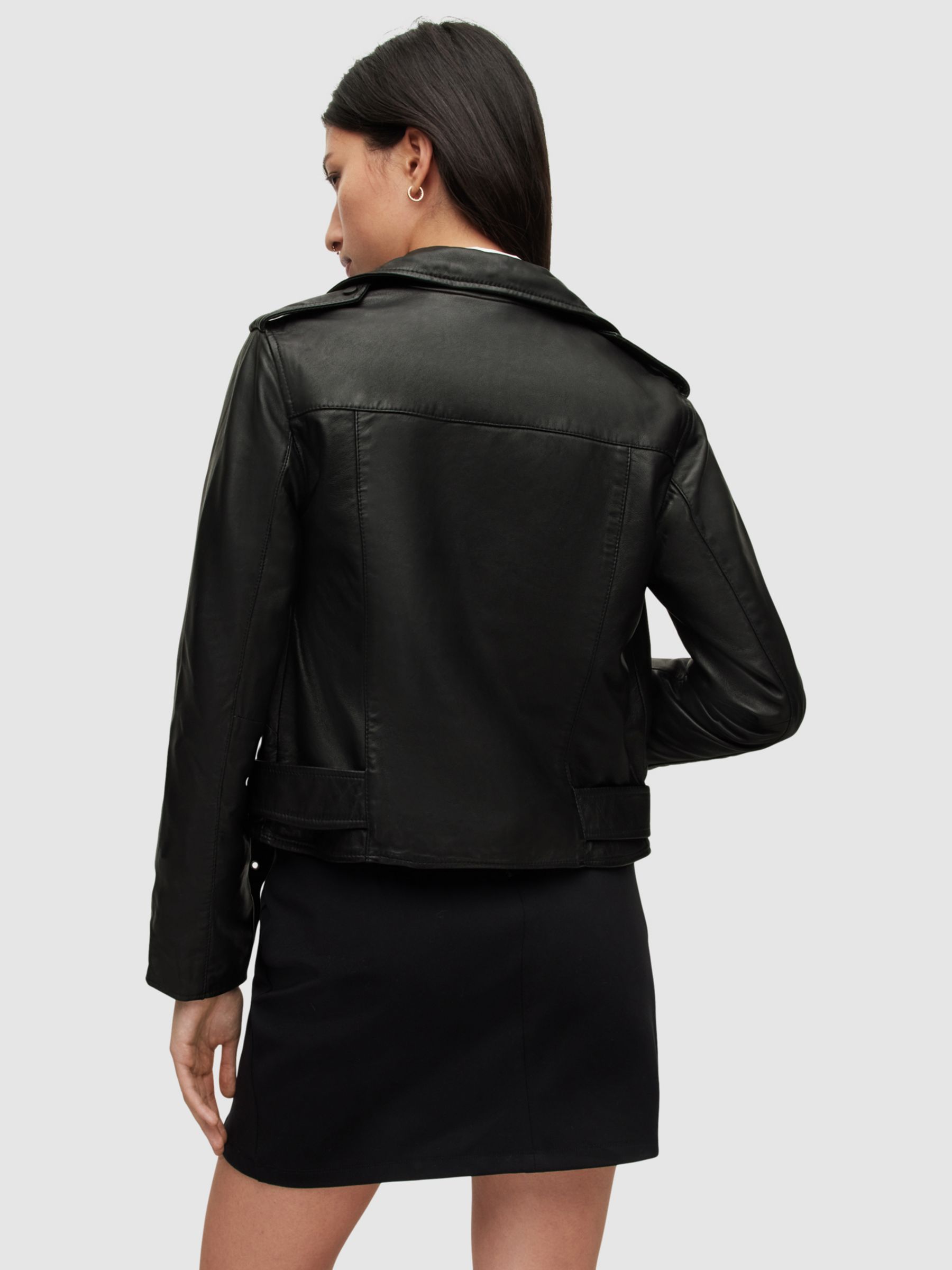 AllSaints Balfern Leather Biker Jacket, Black at John Lewis & Partners
