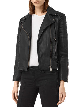 AllSaints Papin Leather Biker Jacket, Black, 6
