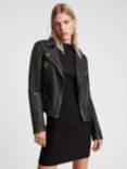 AllSaints Leather Cargo Biker Jacket, Black/Grey