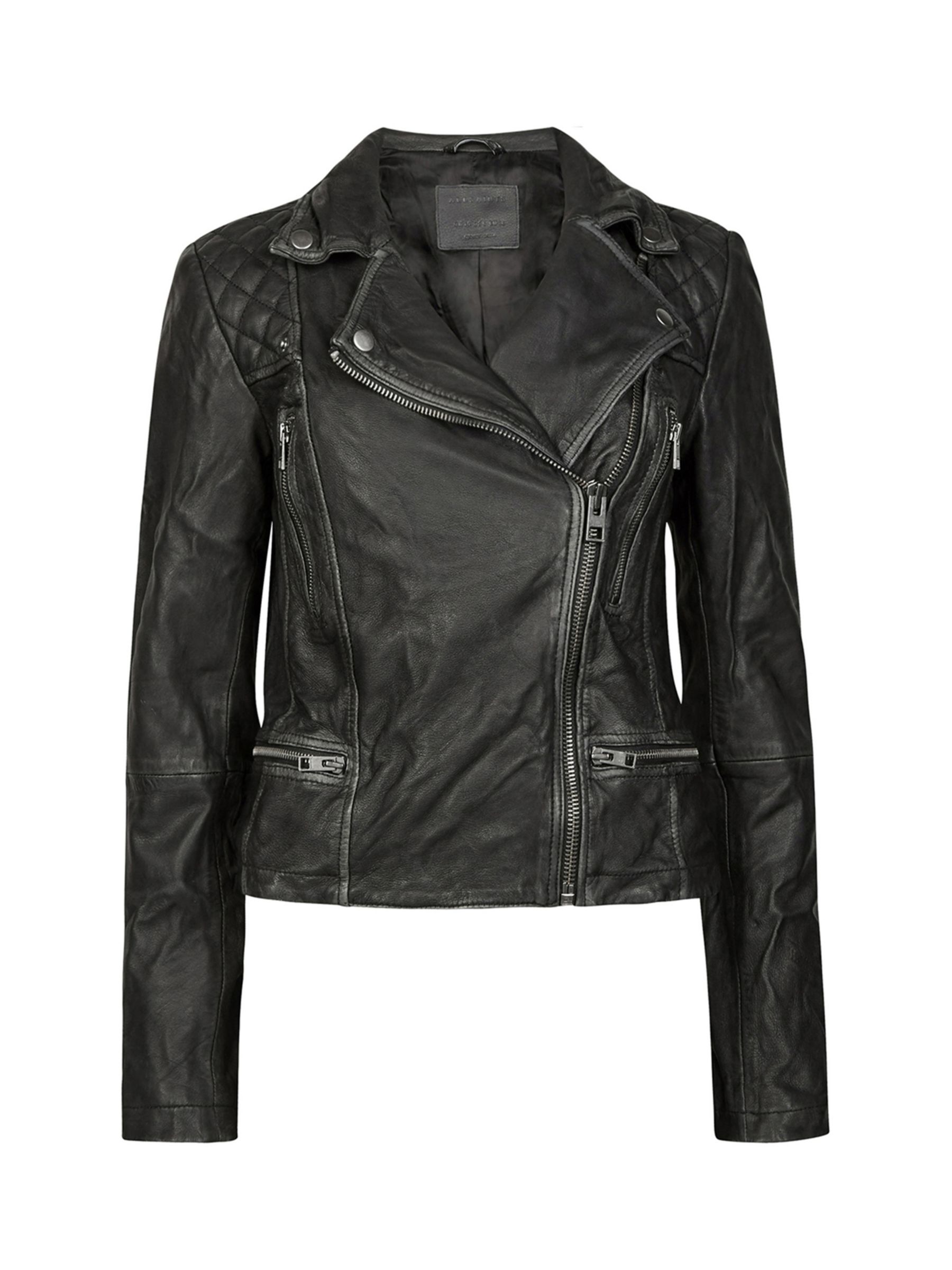 AllSaints Leather Cargo Biker Jacket, Black/Grey at John Lewis ...